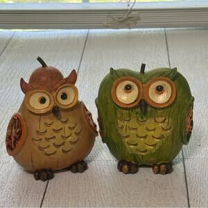 Apple and Pear Wood Carved Hand Painted Owls